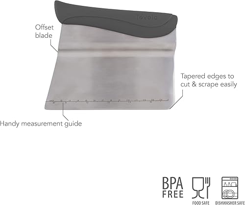 Miniatura 2 de Tovolo Raspador de banco con guía de medición, divisor de masa con hoja desplazada, raspador de repostería con regla, herramienta ergonómica para