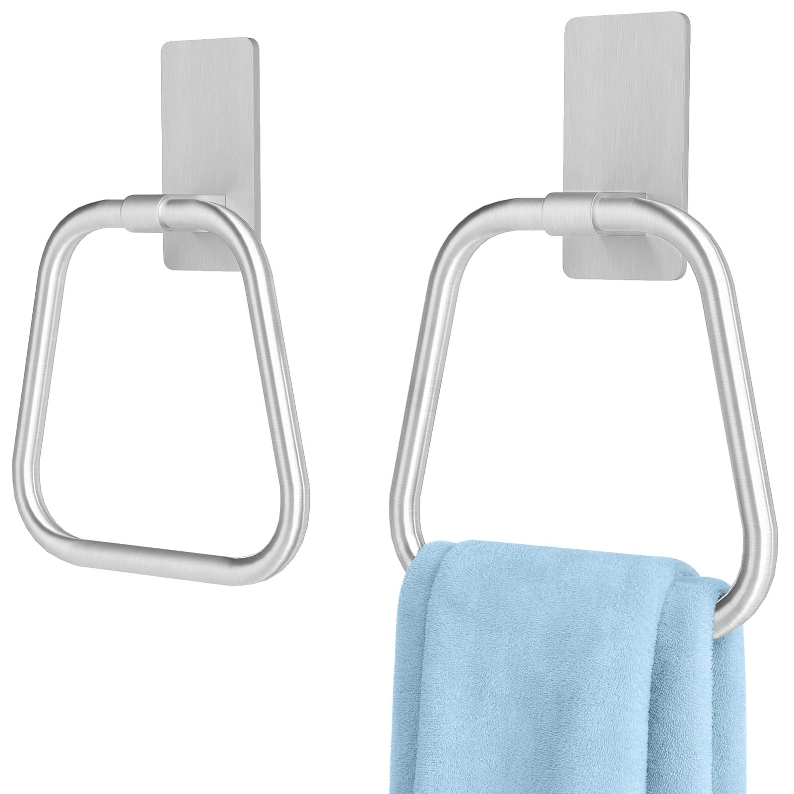 Photo 1 of JUYSON Adhesive Hand Towel Holder for Bathroom, Aluminum No Drill Wall Mounted Towel Ring, Easy Install for Bathroom & Kitchen 2 Pack(Brushed Nickel)