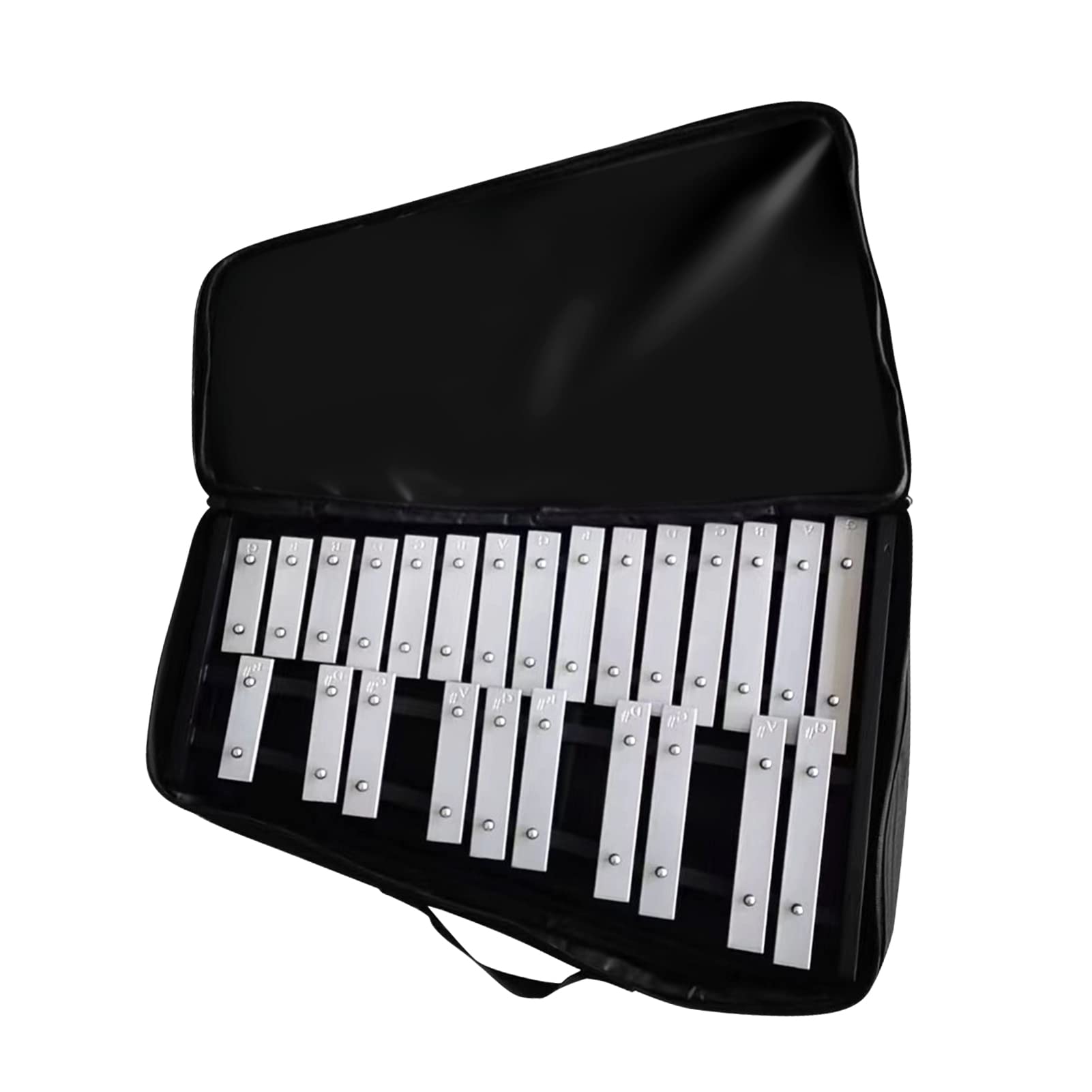 25 Note Glockenspiel Xylophone Plaques en Aluminium avec des Noms de Notes Gravés de Base en Bois pour Enfants Adultes Débutants Music Lover Sac à Fermeture éclair pour le