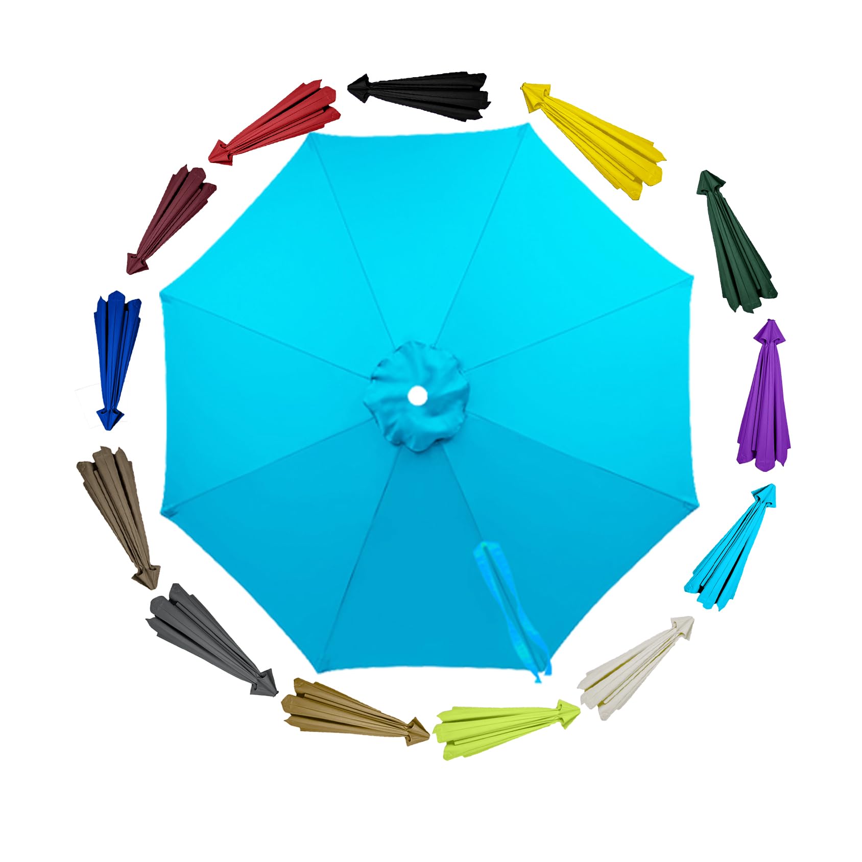 Replacement Parasol Canopy 6/8 arms 2.3m, for Outdoor Parasol, Large Garden Umbrella, UV Resistant(6arm-Lake Blue)