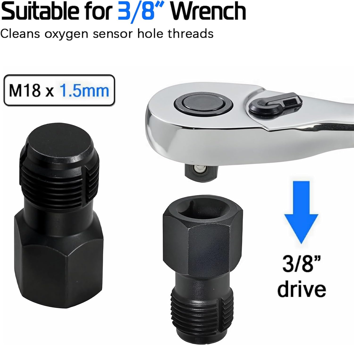 2PCS Oxygen Sensor Thread Chasers M18 x 1.5mm and M12 x 1.25mm thread chasers with 3/8” drive to clean and repair damaged threads