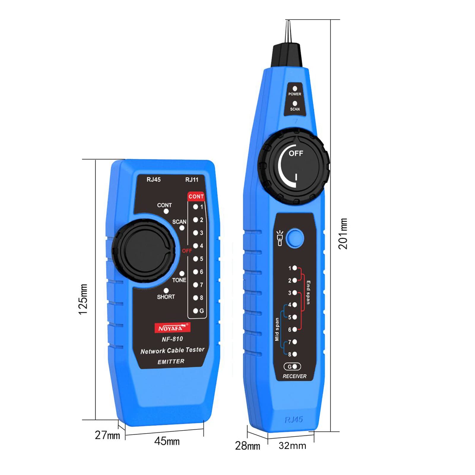 NF-810 - Kit tester per cavi di rete per RJ11 RJ45 CAT5 CAT6, cavo LAN multifunzione Wiremap PoE TEL, con custodia per attrezzi per cuffie LED
