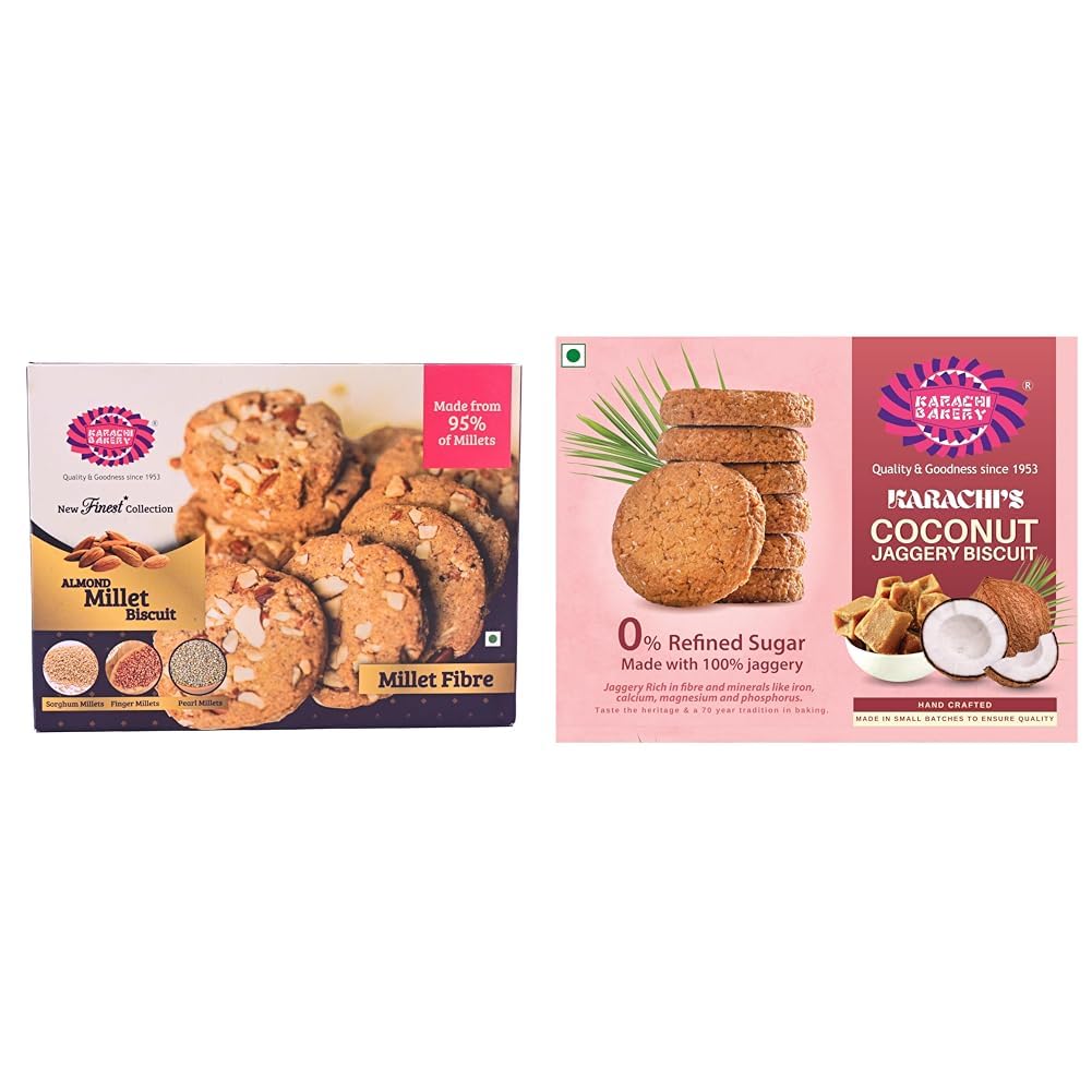 Karachi Bakery Almond Millet Biscuits, 300 g Karachi Coconut Jaggery Biscuits 400gm