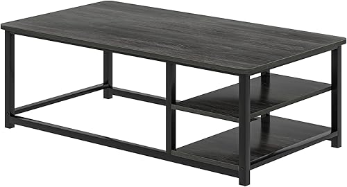 Miniatura 9 de EXCEFUR Mesa de Centro, Mesa de Sala de Estar de Madera Rústica y Metal con Estante de Almacenamiento Ajustable, Gris Oscuro, 47 Pulgadas Gris,Negro