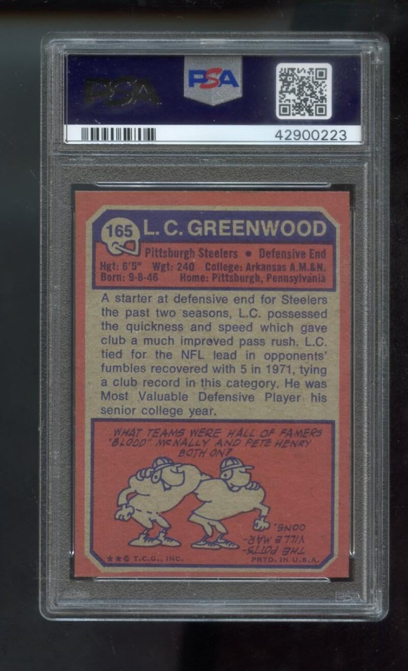 1973 Topps #165 L.C. Greenwood LC PSA 8 Graded Football Card NFL Pittsburgh Steelers