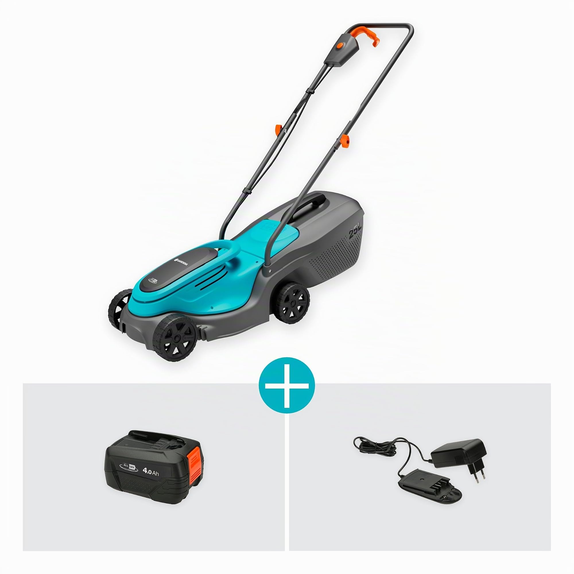 Gardena Cortacésped PowerMax 30/18V P4A con batería, Set Listo para Usar: 30 cm de Ancho, Capacidad de 25 l, Ajuste de Altura, Ligero, Sin Cable (14630-20)