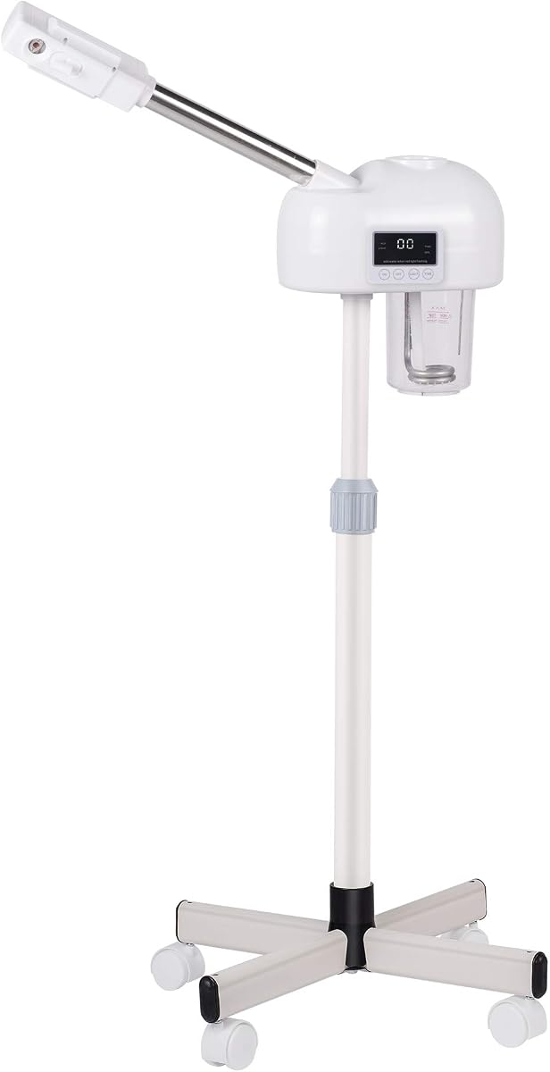 Vaporizador facial profesional, pulverizador de niebla caliente y ozono, pantalla táctil LCD y función de temporizador, jag de agua de gran capacidad de 600 cc, SPA en casa, blanco