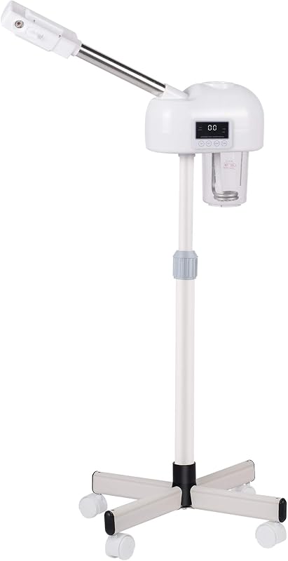 Vaporizador facial profesional, pulverizador de niebla caliente y ozono, pantalla táctil LCD y función de temporizador, jag de agua de gran capacidad de 600 cc, SPA en casa, blanco