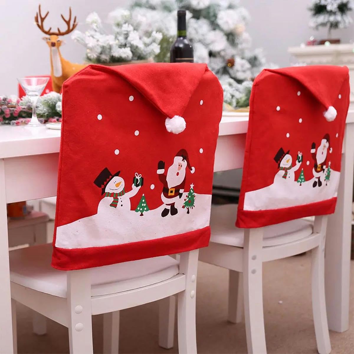 Funda para Silla navideña Funda para Silla no Tejida roja Decoración de Mesa navideña Funda para Silla de Comedor Suministros para Fiesta de Navidad-8PCS