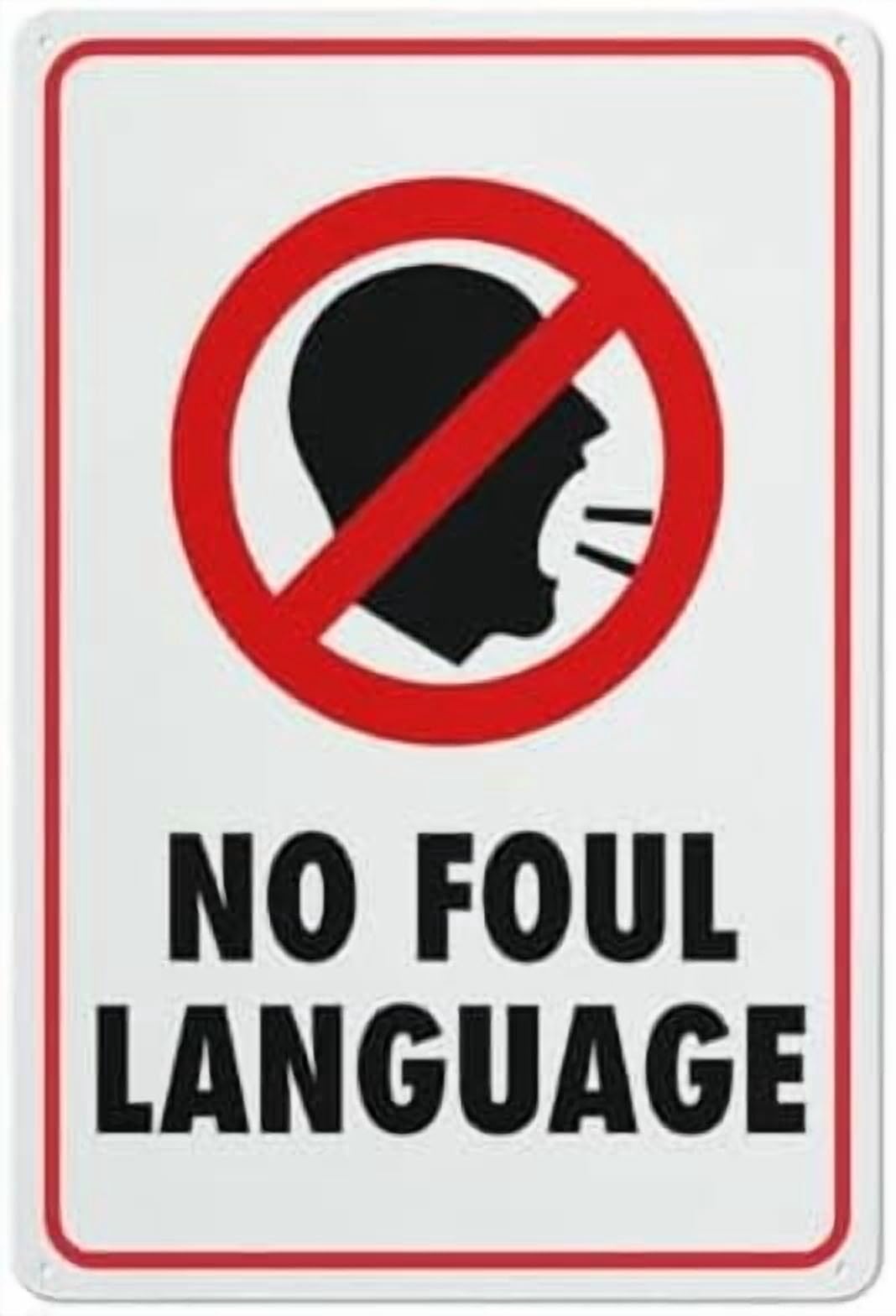 (2-Pack) Metal Tin Sign No Foul Language Sign 12X8 Inch Sign Great For Garden And Yard Wall Decor