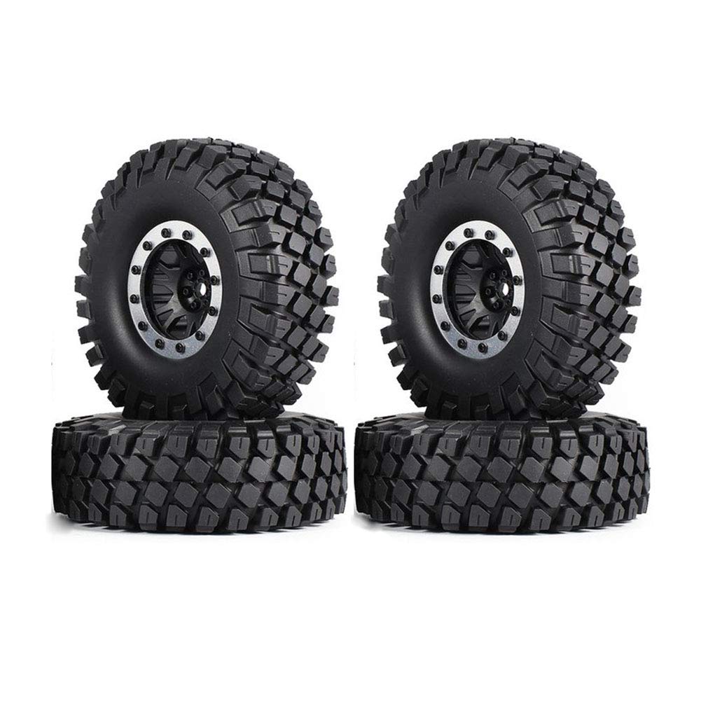KEEDA Juego de ruedas y neumáticos Beadlock de plástico de 114 mm 1.9 pulgadas para escala 1/10 RC Rock Crawler Car Axial SCX10 Traxxas TRX4 RC4WD D90 TF2 (Plata)