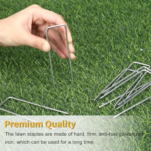 Image of HongWay 60 Pack Landscape Staples 4 Inch, Galvanized Garden Stakes
