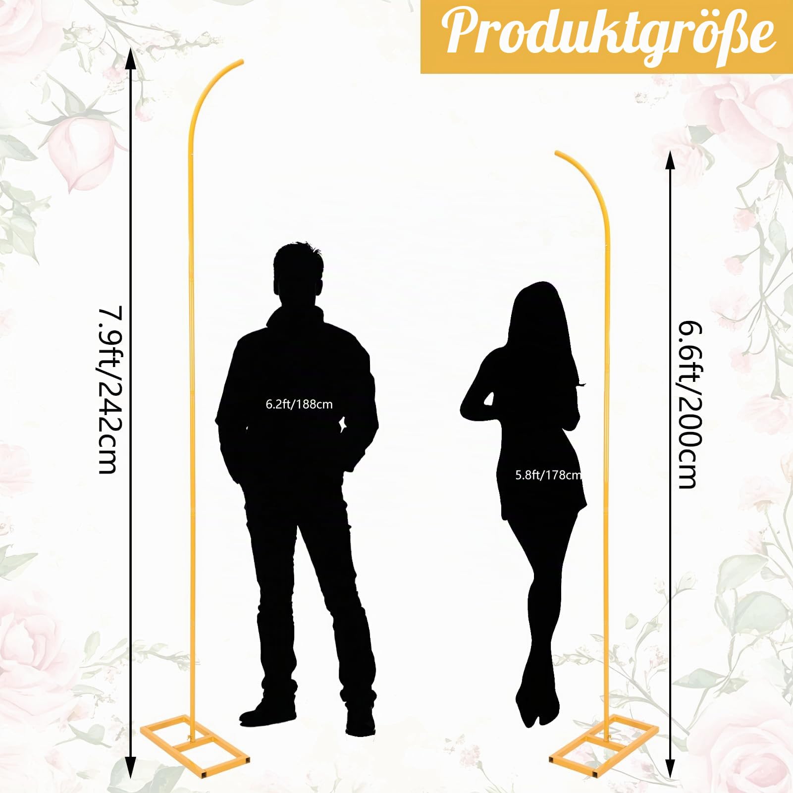 Metall Ballonbogen Ständer,Hochzeitsbogen Hintergrund Ständer Set,Halbrunder Goldener Geeignet für Geburtstage, Hochzeiten, Babytaufen und Alle Arten Von Feierlichkeiten(190cm & 230cm)