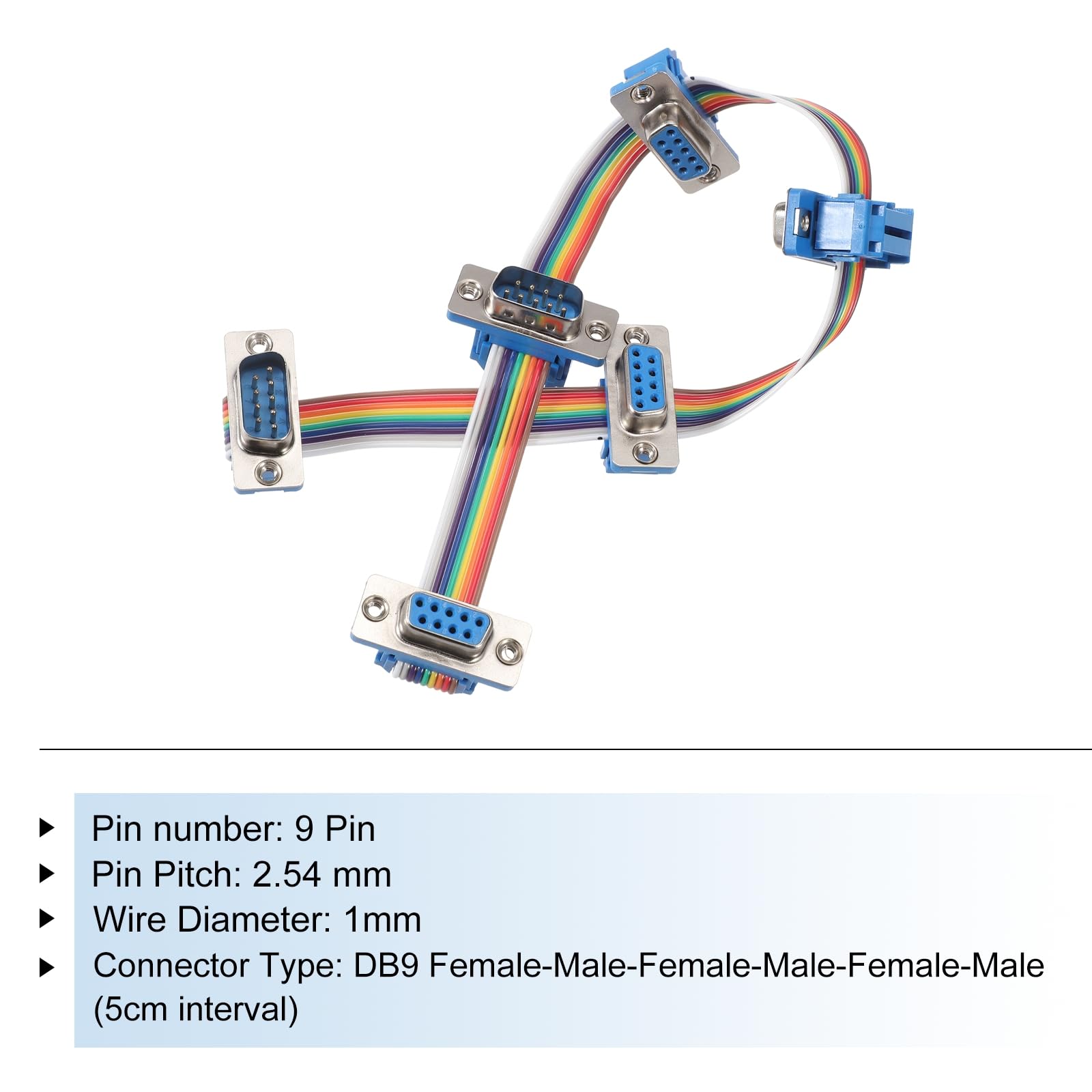 QUARKZMAN Câble Ruban Plat IDC Rainbow Fil DB9 Longueur 13 Pouces Pas 2.54 mm Fils de Jumper pour Breadboard Câble d'Extension RS485 RS232 Pour Projets Électroniques Hub Parallèle Multi-Port