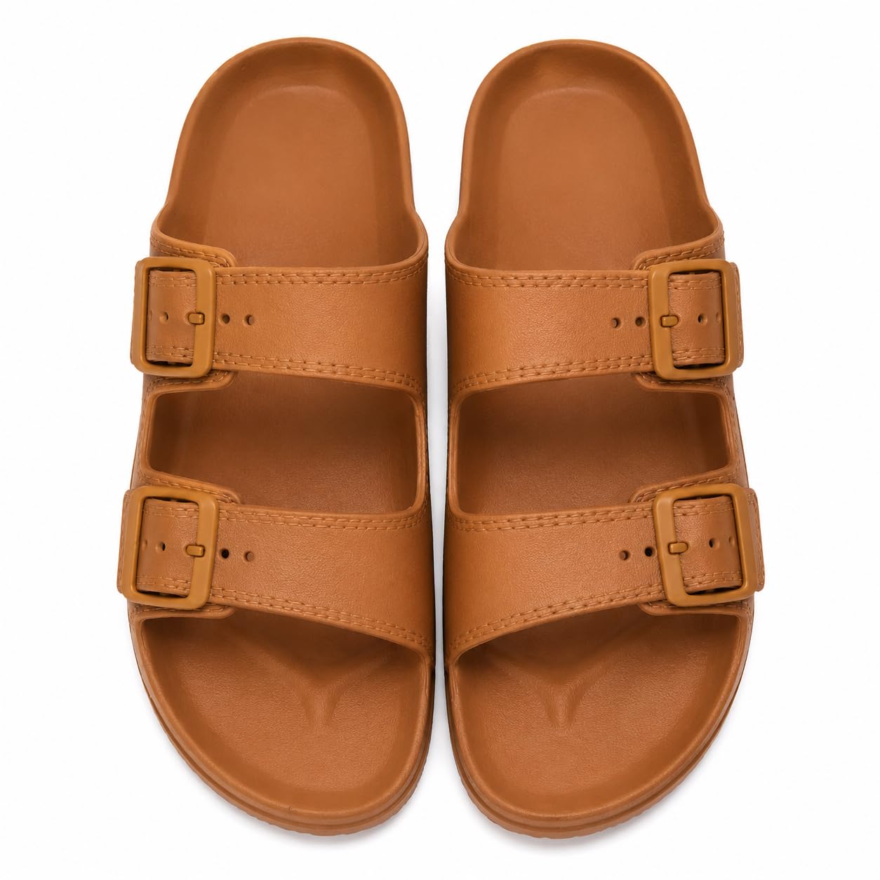 Double Buckle EVA Slide Sandals Lightweight Waterproof Brown-image-30