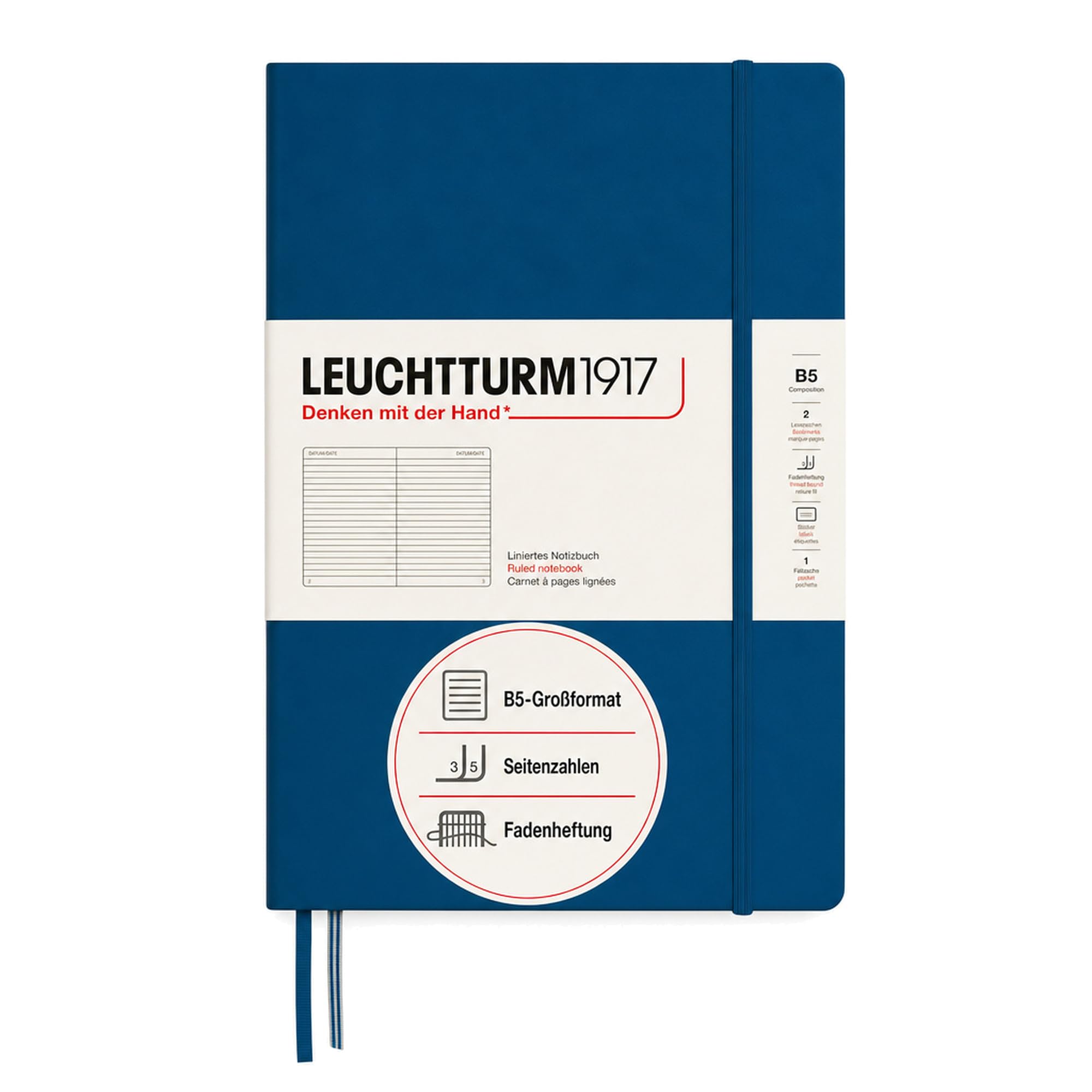 LEUCHTTURM1917 400544 Notebook Composition (B5), Hardcover Writing Book, 219 Numbered Pages, Indigo, Lined — image 1