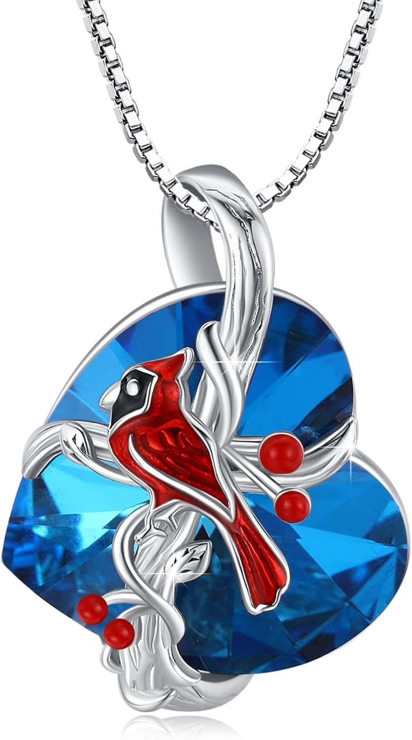 Cardinal Necklace 925 Sterling Silver Cross Cardinal Necklace Red Bird Necklace for Women Animal Pendant Sympathy Cardinal Jewelry Gift