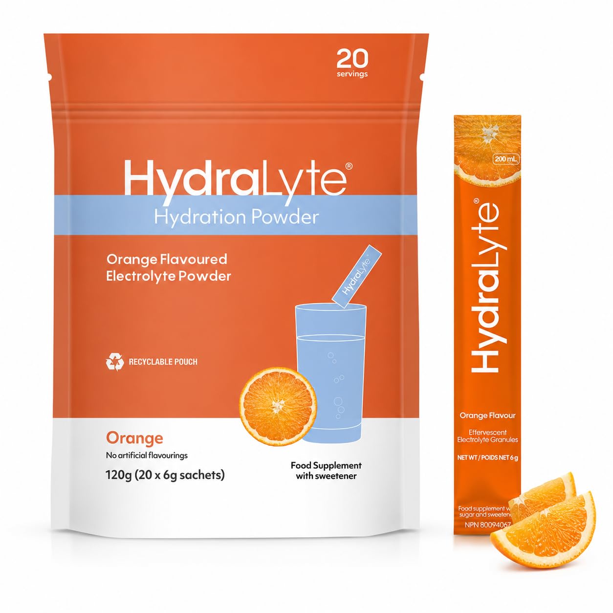 Hydralyte Hydration Effervescent Electrolyte Sachets, 20 Orange Sticks