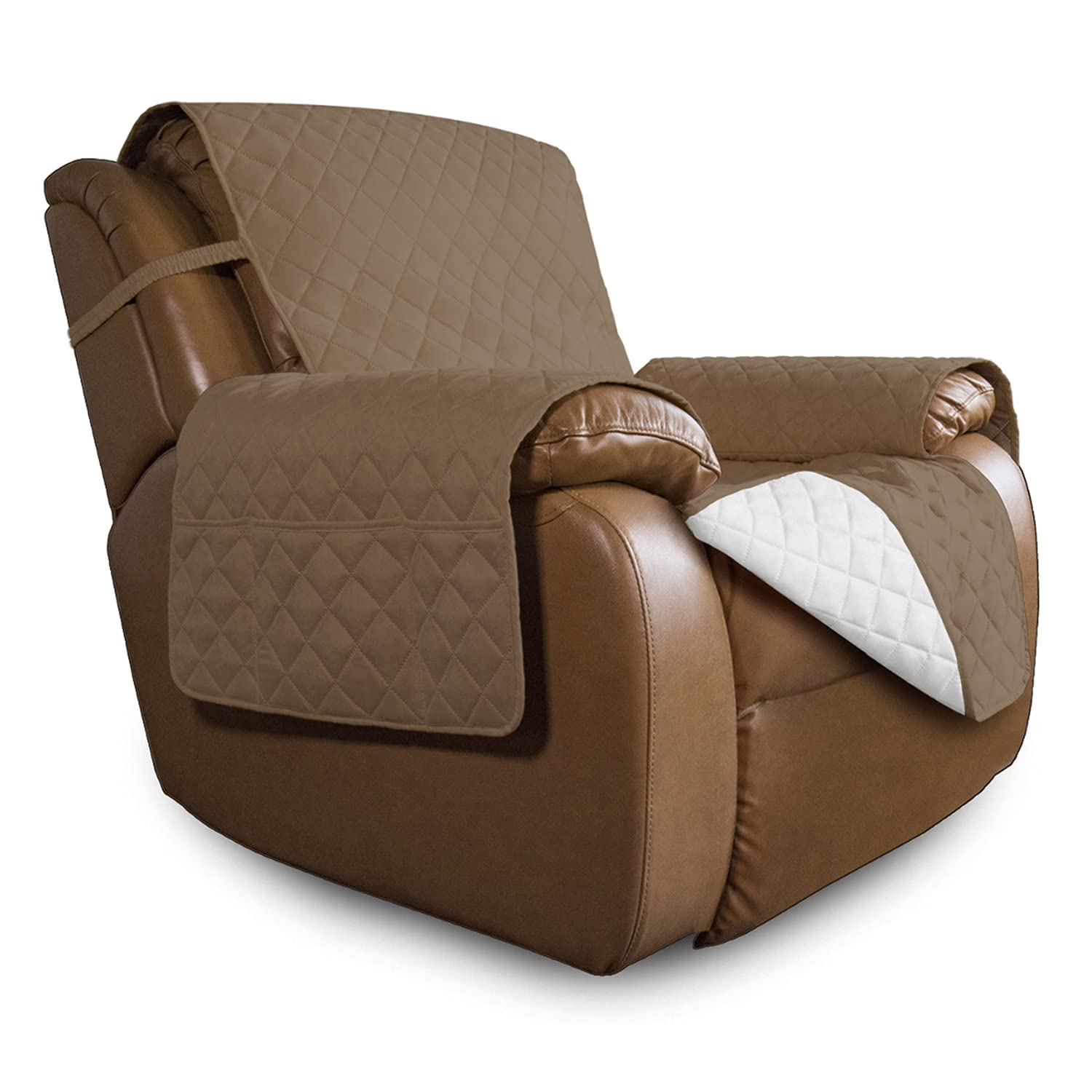 Easy-Going Reversible Couch Cover, Oversized Recliner, Camel/Ivory