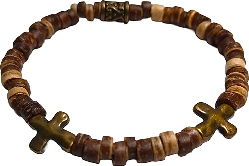 Pulsera de cuentas elástica basada en la fe con cruz de bronce