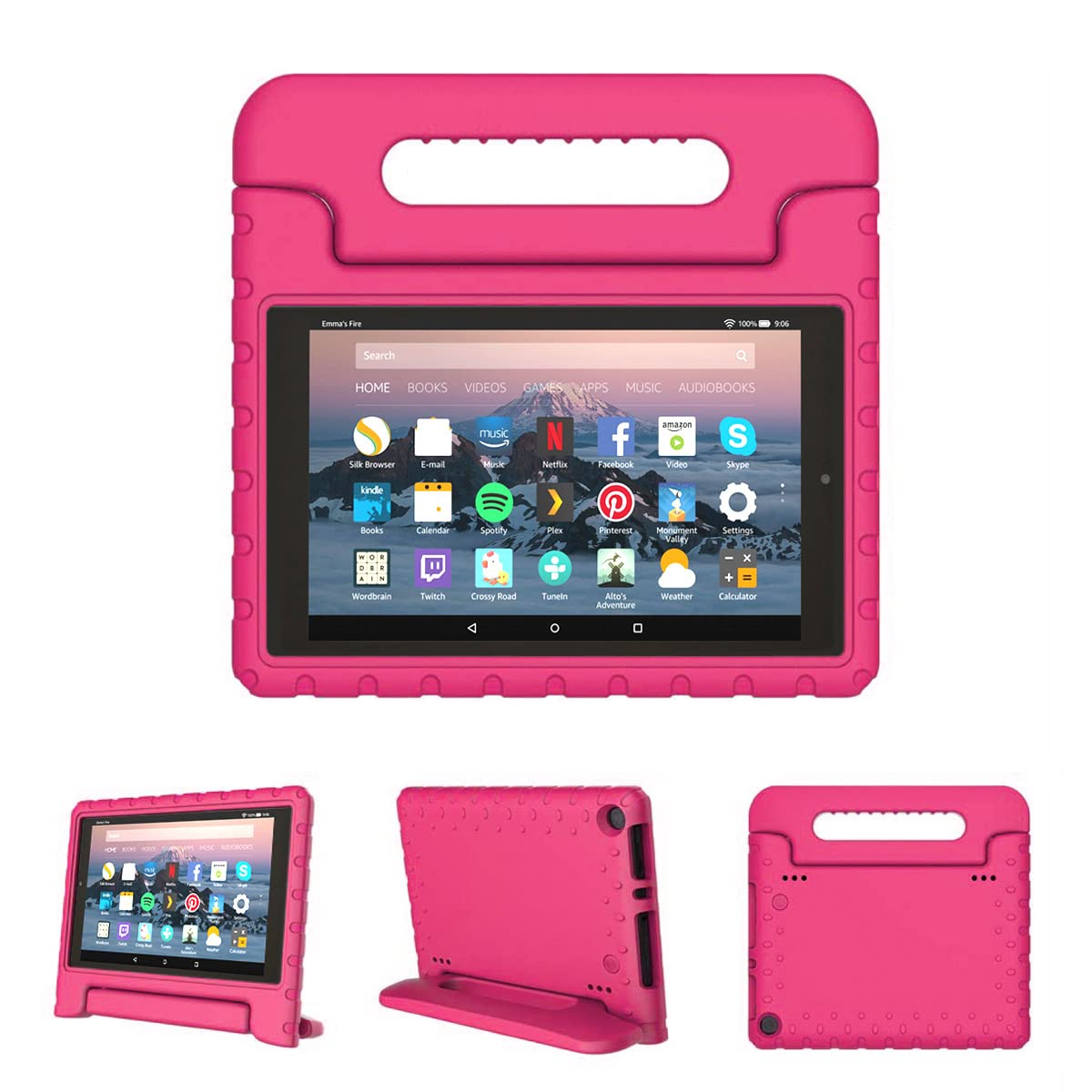 Kinder-Schutzhülle für Fire HD 8 6. / 7. / 8. Generation (Version 2016/2017/2018), kinderfreundliche und stoßfeste Hülle, leicht, weich, langlebig, Schaumstoffhülle mit praktischem Griff, Rosa