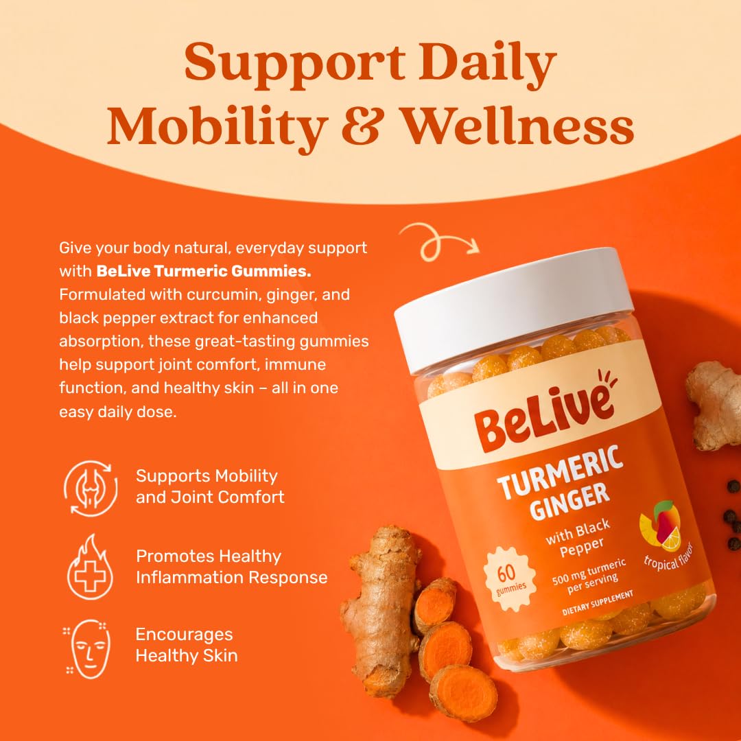 BeLive Turmeric and Ginger Gummies for Joint and Mobility Support, 60 Count — Amazon image 3