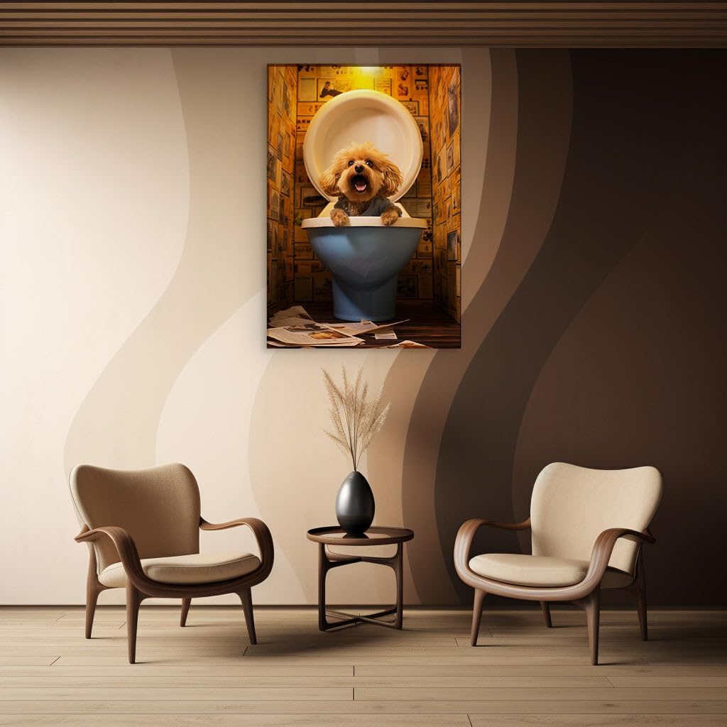 Canvas for Living room. Caught in the Act: Pooch Makes Headlines with Unusual Restroom Choice, 27 x 18 inch Canvas Wall Art - Cavalier King Charles Spaniel - Modern Home Decor - 69x46 cm (27x18 inch)