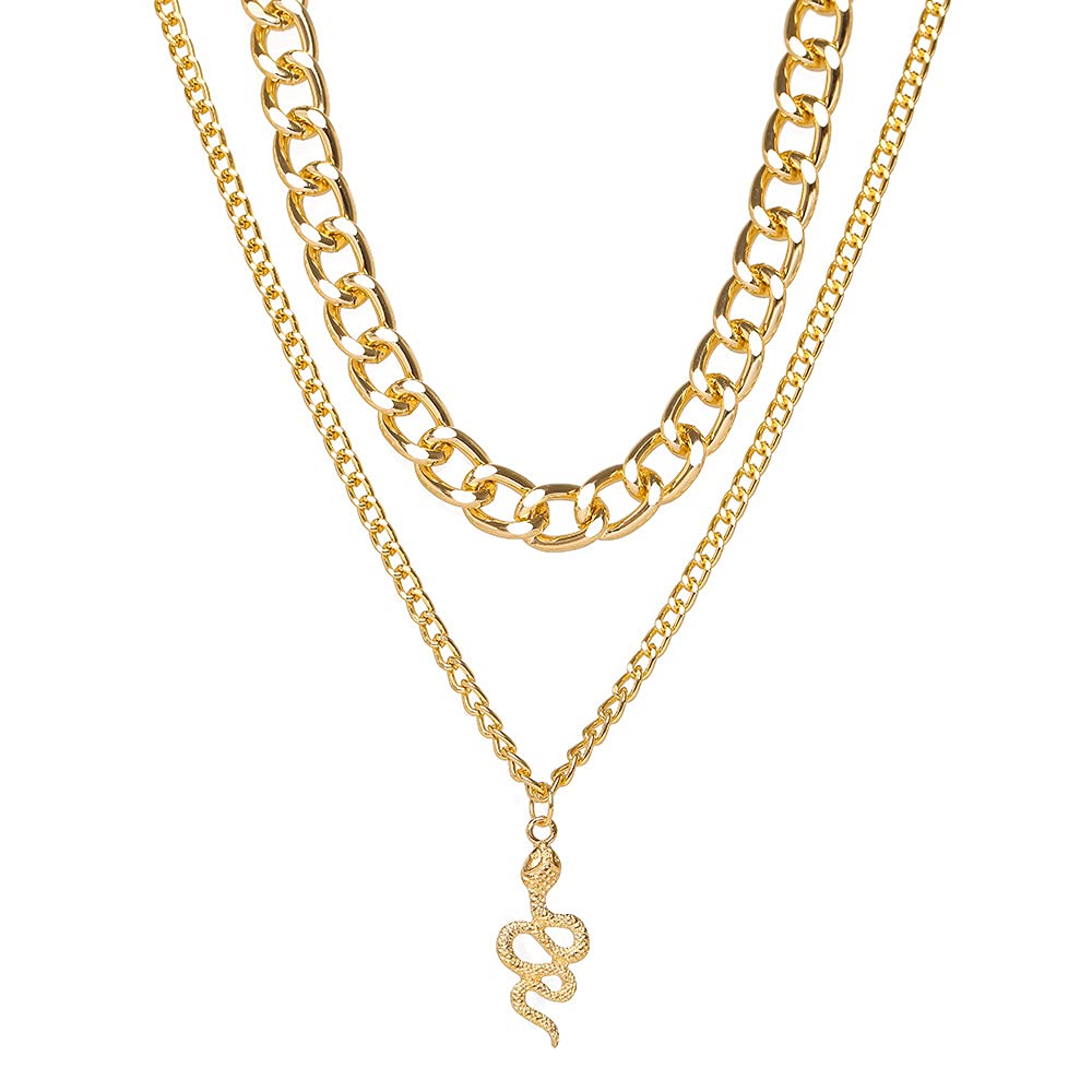 Vembley Stunning Gold Plated Double Layered Chunky Chain Link and Snake Pendant Necklace for Women and Girls (B09FY5CK2V) Amazon Price History, Amazon Price Tracker