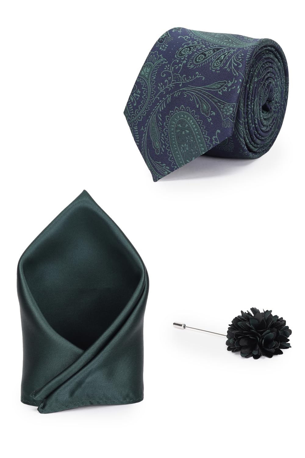Men Green Party Tie Pocket Square And Lapel Pin-image-22