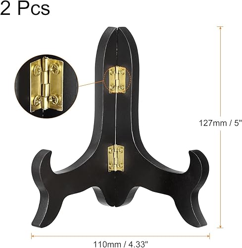 Miniatura 2 de uxcell 2pcs 5" soporte de placa de caballete, soporte de exhibición plegable de madera negro para marco de imagen decorativo