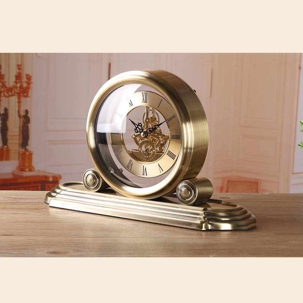 Mantel Clock Classic Retro Design European Style Decorative Table Clock Sweep Second Quartz Movement Metal Frame Desk Clock for Living Room Decor