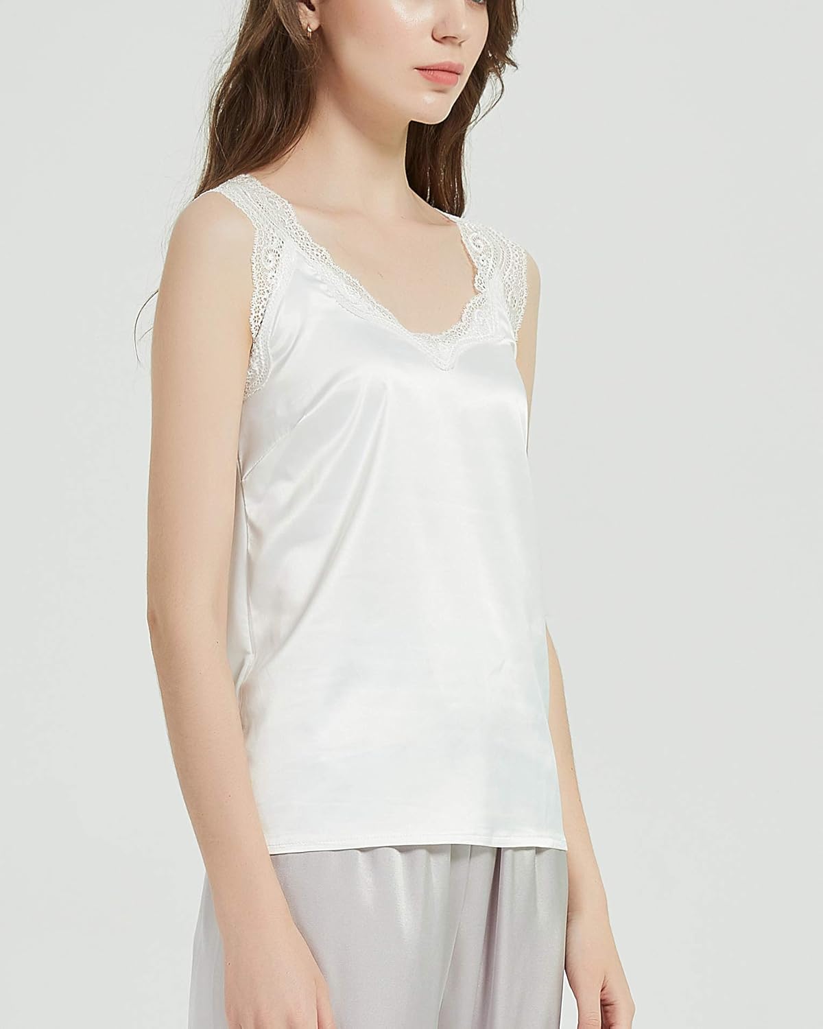 Wantschun Womens Satin Silk Camisole Lace Straps Tank Top Cami V-Neck - Image 5