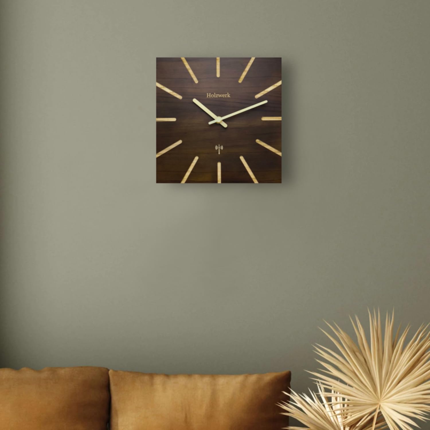 Holzwerk Natur Holz Ihr Funk Wanduhr Funkwanduhr Eckig Funkuhr Vintage laufleises Uhrwerk ohne Tickgeräüsche Buche Braun Grau nahezu lautlos Massivholz Natur 25 cm (HWN.Braun.)