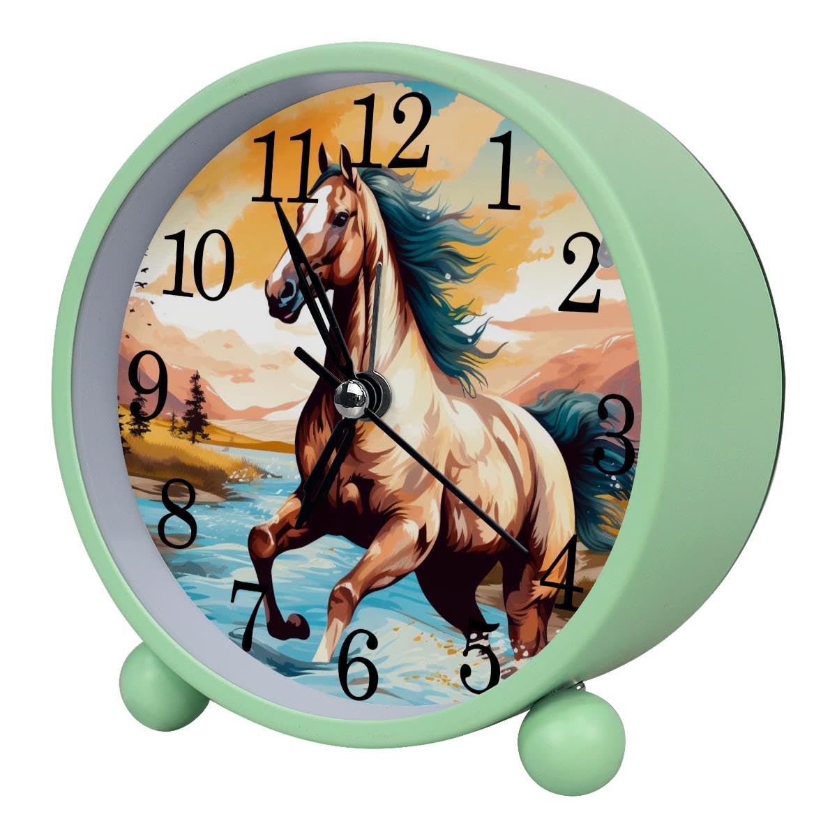 Luoweisi Alarm Clock Forest Horse, Silent Non-Ticking with Night Light