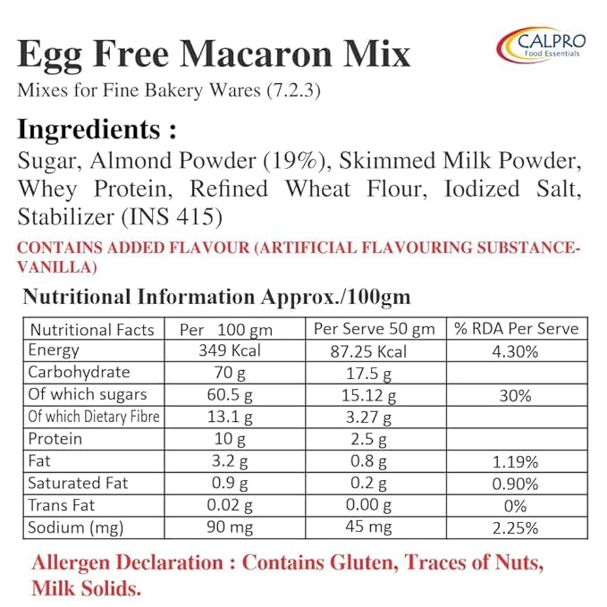 Image of Calpro Egg Free Macaron Mix - 1KG French Macarons, Made with Whey Protein Milk Solid & California Almond Powder, Taste of Almonds! 100% Vegetarian! Chewy-and-Crusty