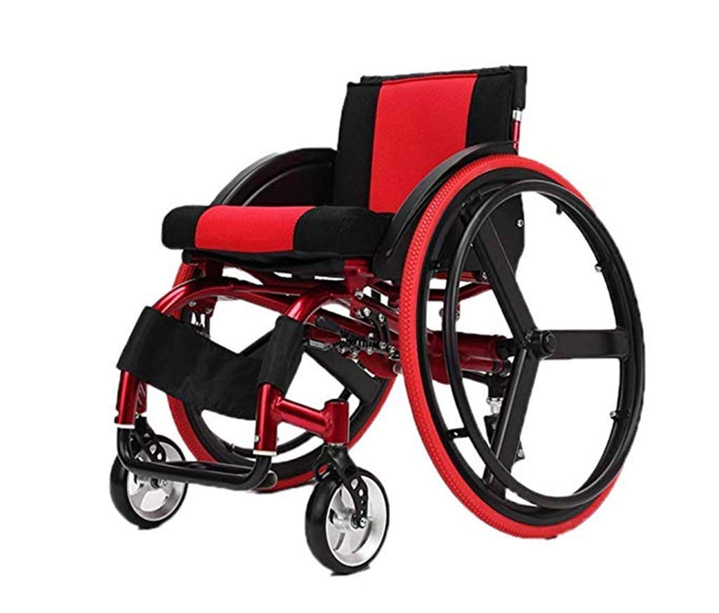 Silla de Ruedas Deportiva Manual Plegable - Ultraligera de Aleación de Aluminio, Desbloqueo Rápido, Rueda Trasera Con Amortiguador, Transporte Fácil - Roja