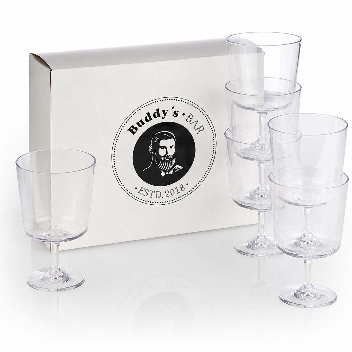 Buddy's Bar – Juego de 6 vasos de plástico Tritan de 0,3 litros, 300 ml, sin BPA, resistentes a los golpes, reutilizables y aptos para lavavajillas, transparente