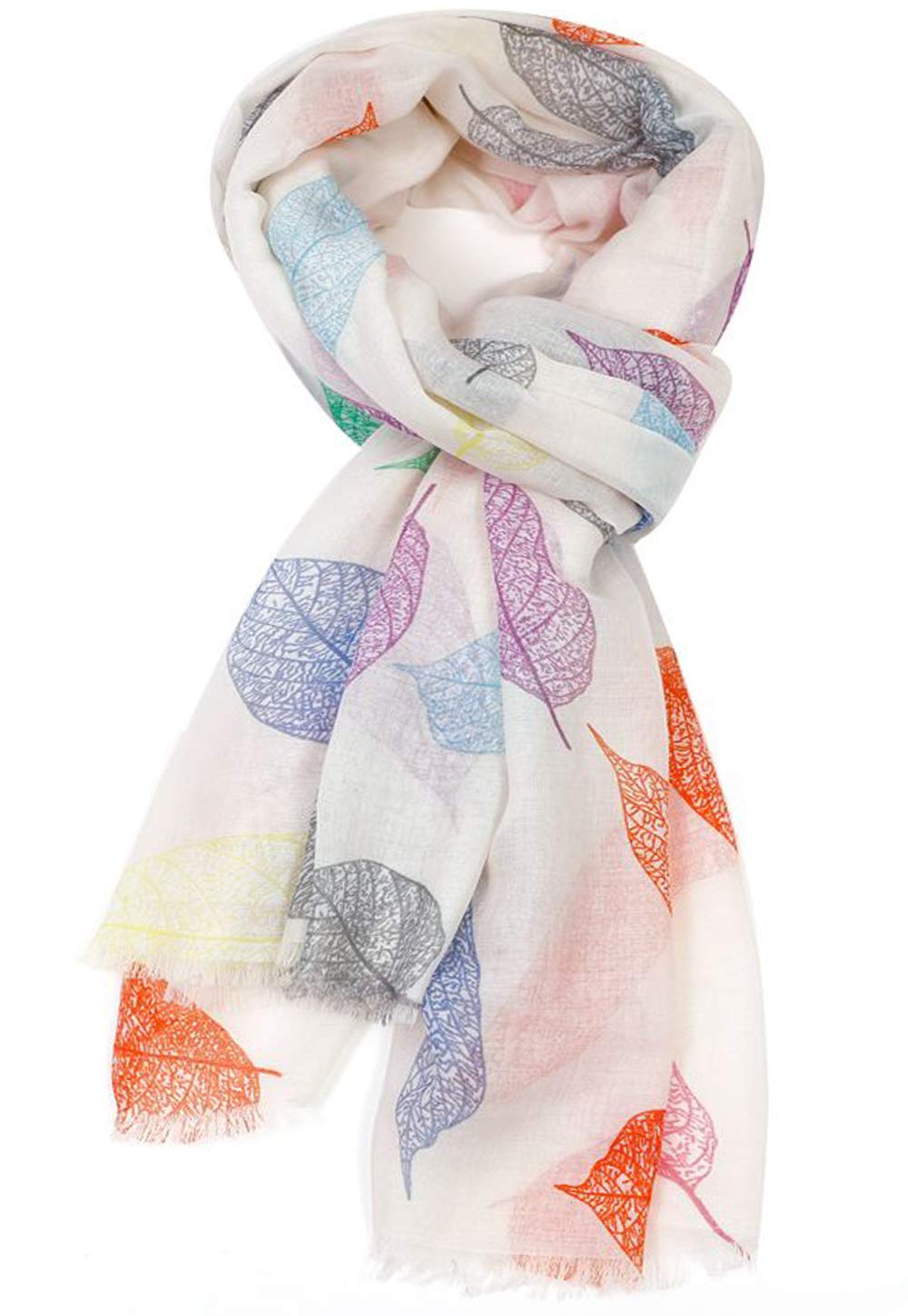 Glamlondon Women's Zv - Creamy White Bright Printed Leaves Scarf (Zv - Creamy White)