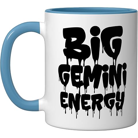 Big Gemini Energy Gemini Zodiac Sign June May Birthday Funny Ceramic Mug, Blue/White