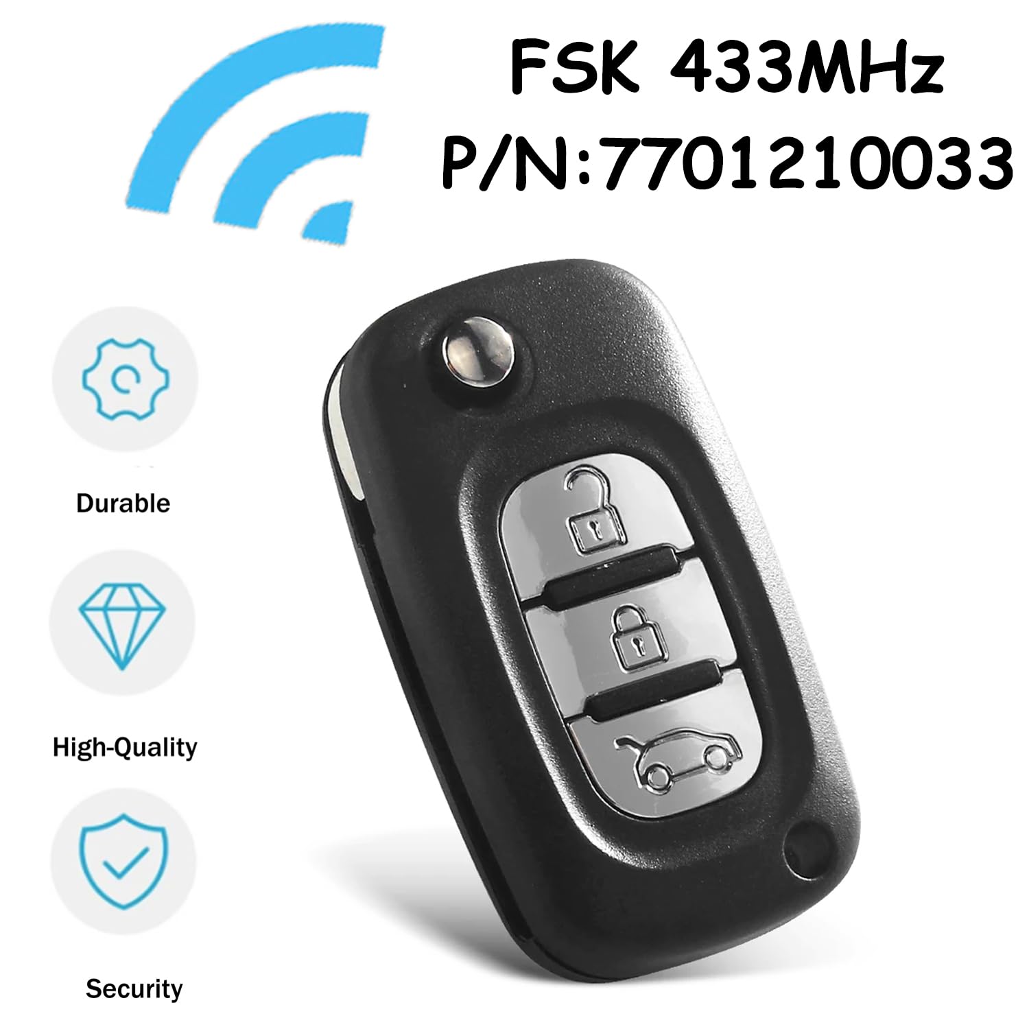 Heart Horse Ricambio Chiave Guscio Telecomando pieghevole a 3 tasti Cover Guscio Chiavi telecomando per Re-nault Clio 3 Kangoo 2 Master Modus Twingo1con 433 MHz PCF7961chip 2006-2016