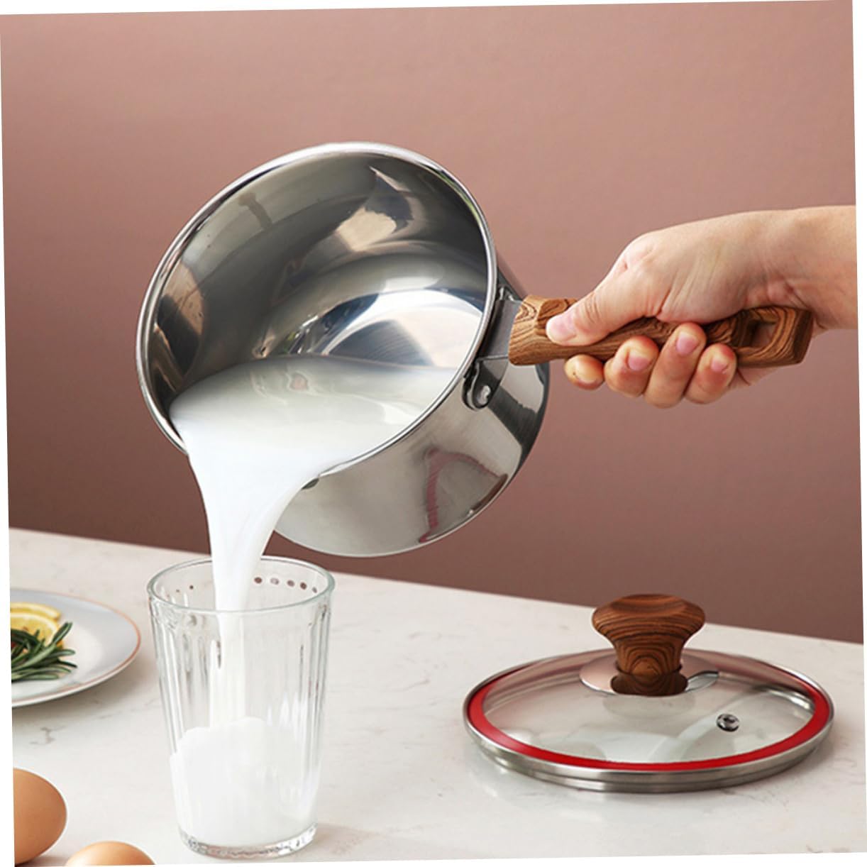 Cabilock Noodle Cooking Pot Non Stick Electric Wood Handle for Soup and Pasta Material Easy to Clean for Use