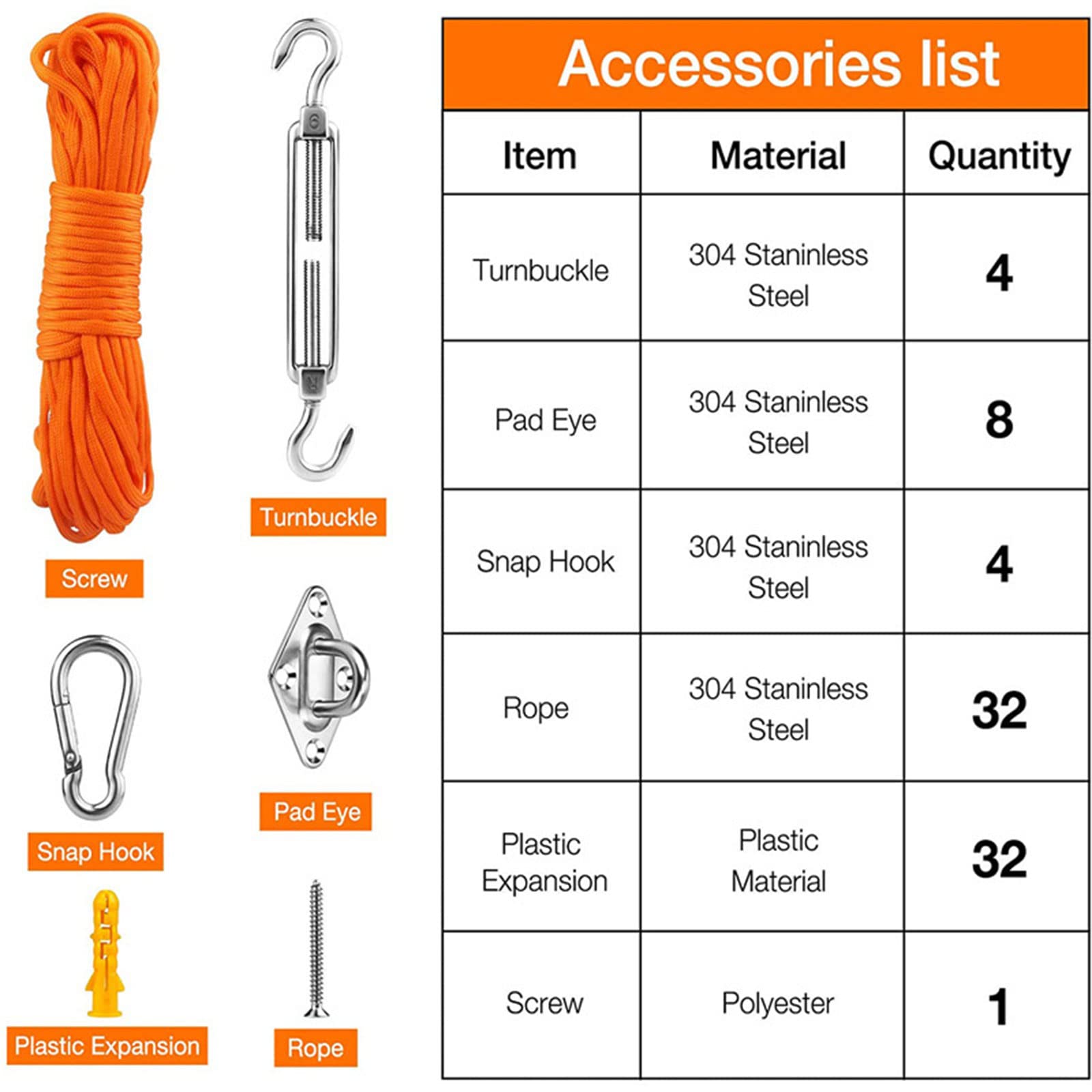 Kit de quincaillerie rectangulaire pour Voile d ' ombrage, 81 pièces, Ensemble de Fixation d ' auvent en Acier Inoxydable pour d ' auvent de Voile d ' ombrage F, Accessoires de Fixation,