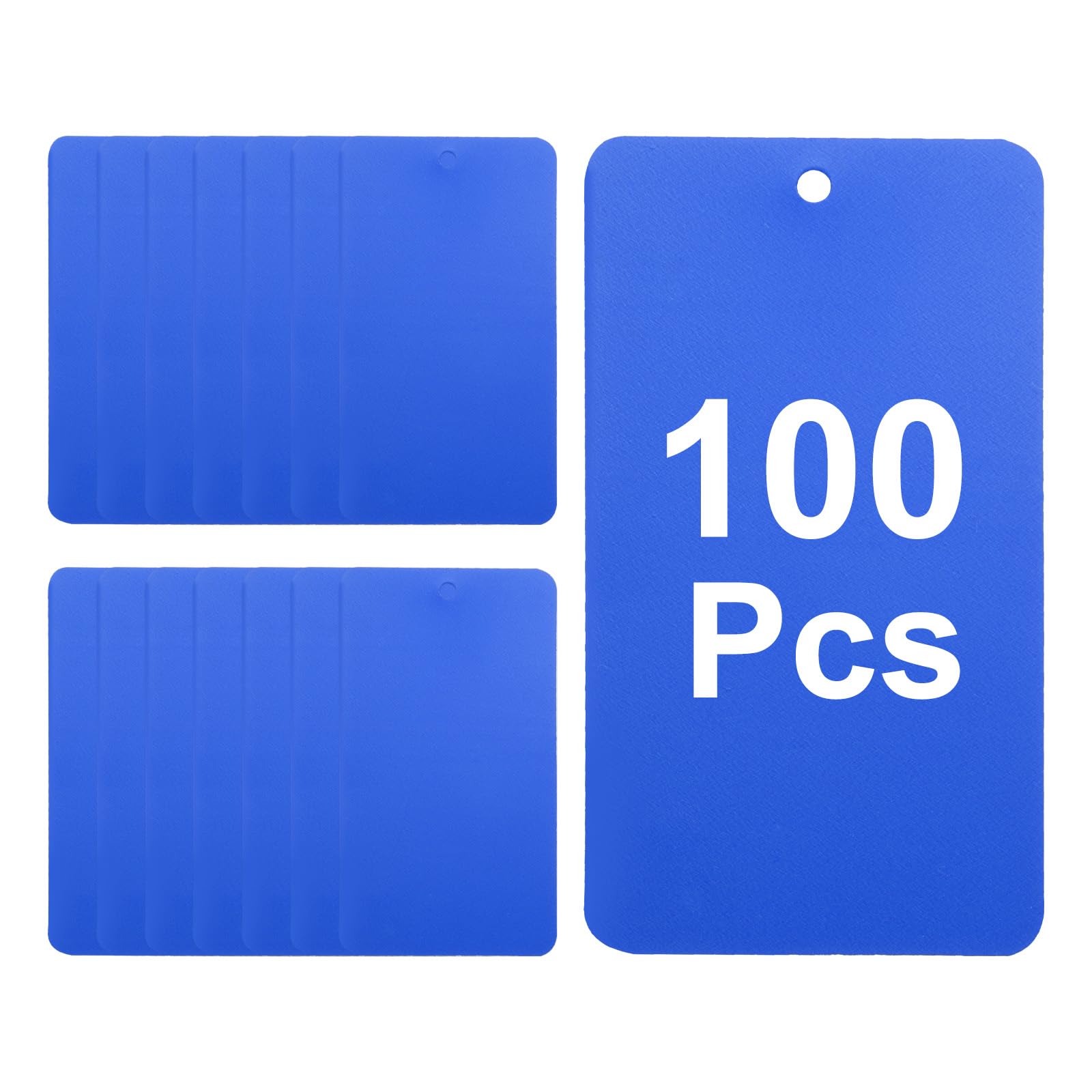 sourcing map 100Pcs Blue Plastic Shipping Tags, 3.5" x 2" Waterproof Labeling Tags Writable Blank Hang Tags Perforated for Valve Marking, Gift, Luggage, Garage, Inventory Tag