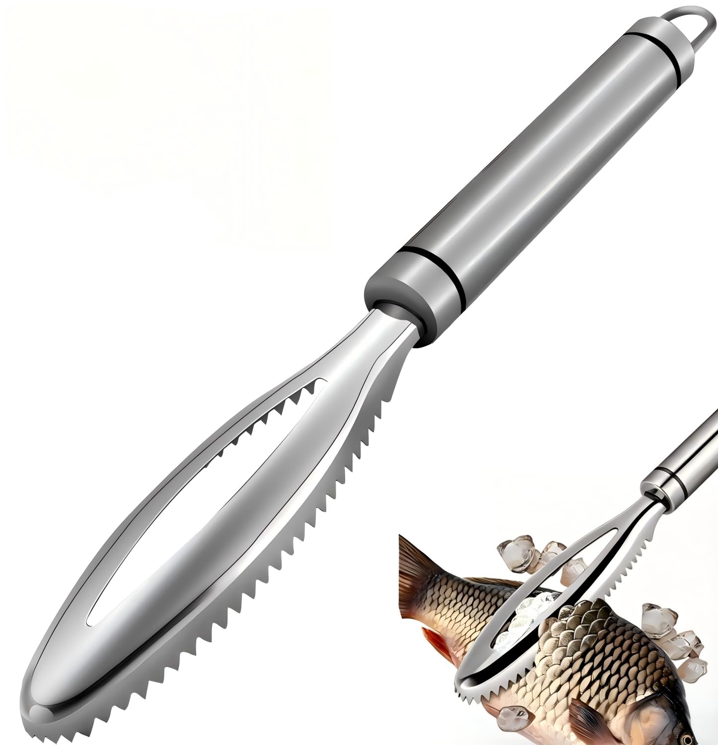 JXAurix Stainless Steel Fish Scaler Remover with Sawtooth Design Ergonomic Fish Scale Scraper for Kitchen