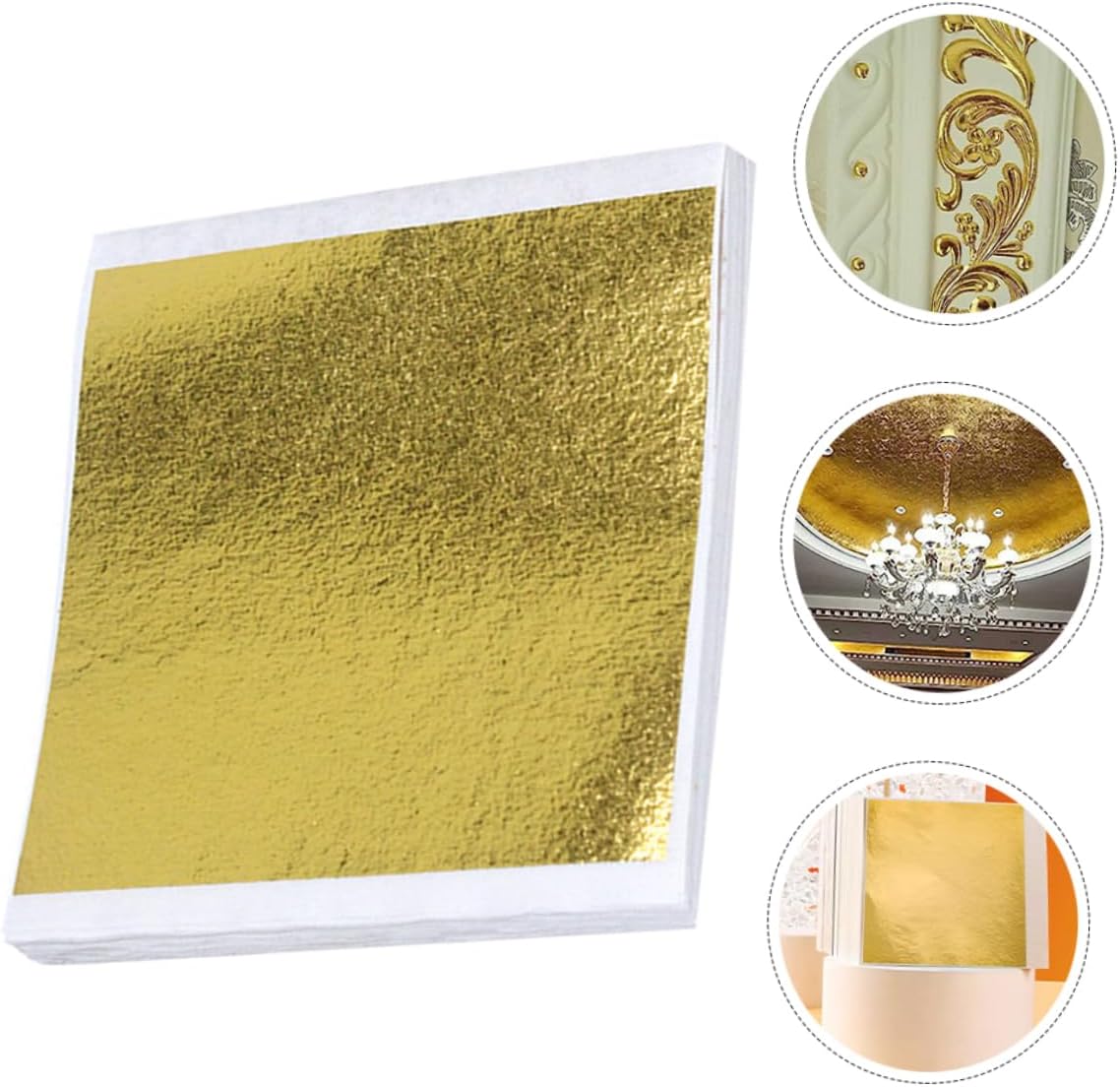 BATHVEVE 100pcs Imitation Gold Foil Sheets for Arts and Crafts 14x14cm Metallic Foil Flakes for Painting and Furniture Decor for DIY Projects and Home Decoration
