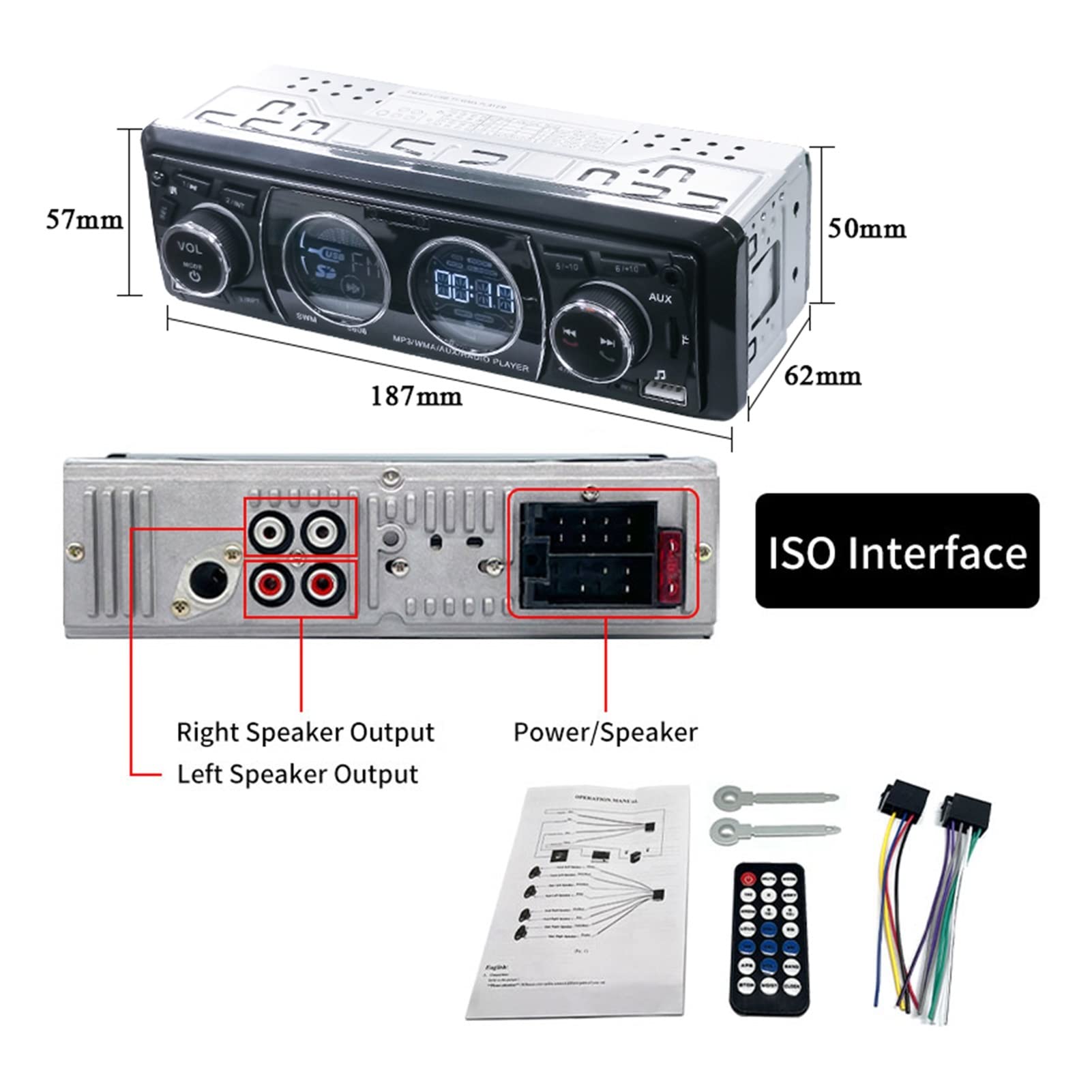 Radio samochodowe audio 1din bluetooth stereo Mp3 Gracz Fm Odbiornik 60WX4 Wsparcie dla ładowania telefonu Aux/USB/TF Karta w zestawie Dash Przenośny