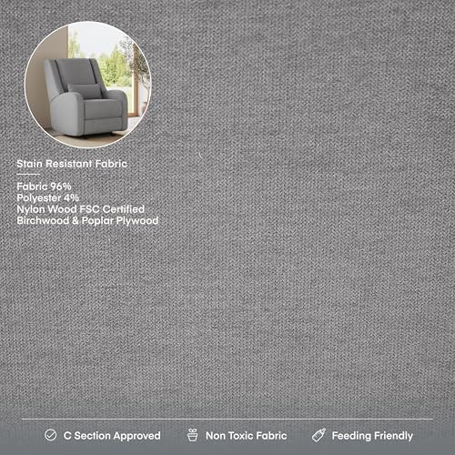 Image of Nurture& The Charleston Wingback - Power Reclining Glider for Nursery - Ergonomic Chair with Stain-Resistant Fabric & Built-in Charging Port - Modern Baby Room Essential