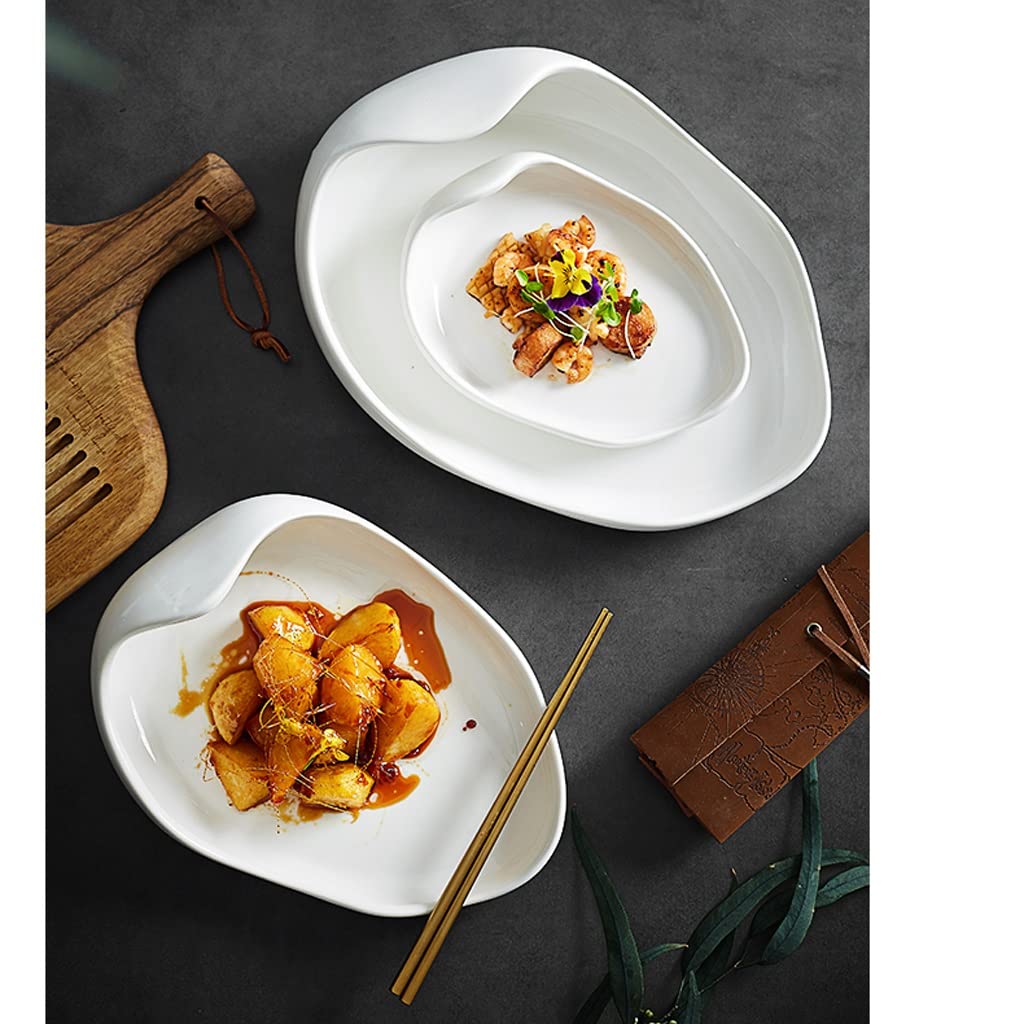 HIHELO ​Zestawy kuchennych talerzy obiadowych taca serwisowa taca serwisowa biała ceramiczna ładowanie naczynia kreatywne zimne naczynia talerz hotel restauracja zastawa stołowa zestaw ceramicznych płaskich talerzy (kolor: A, rozmiar: M)