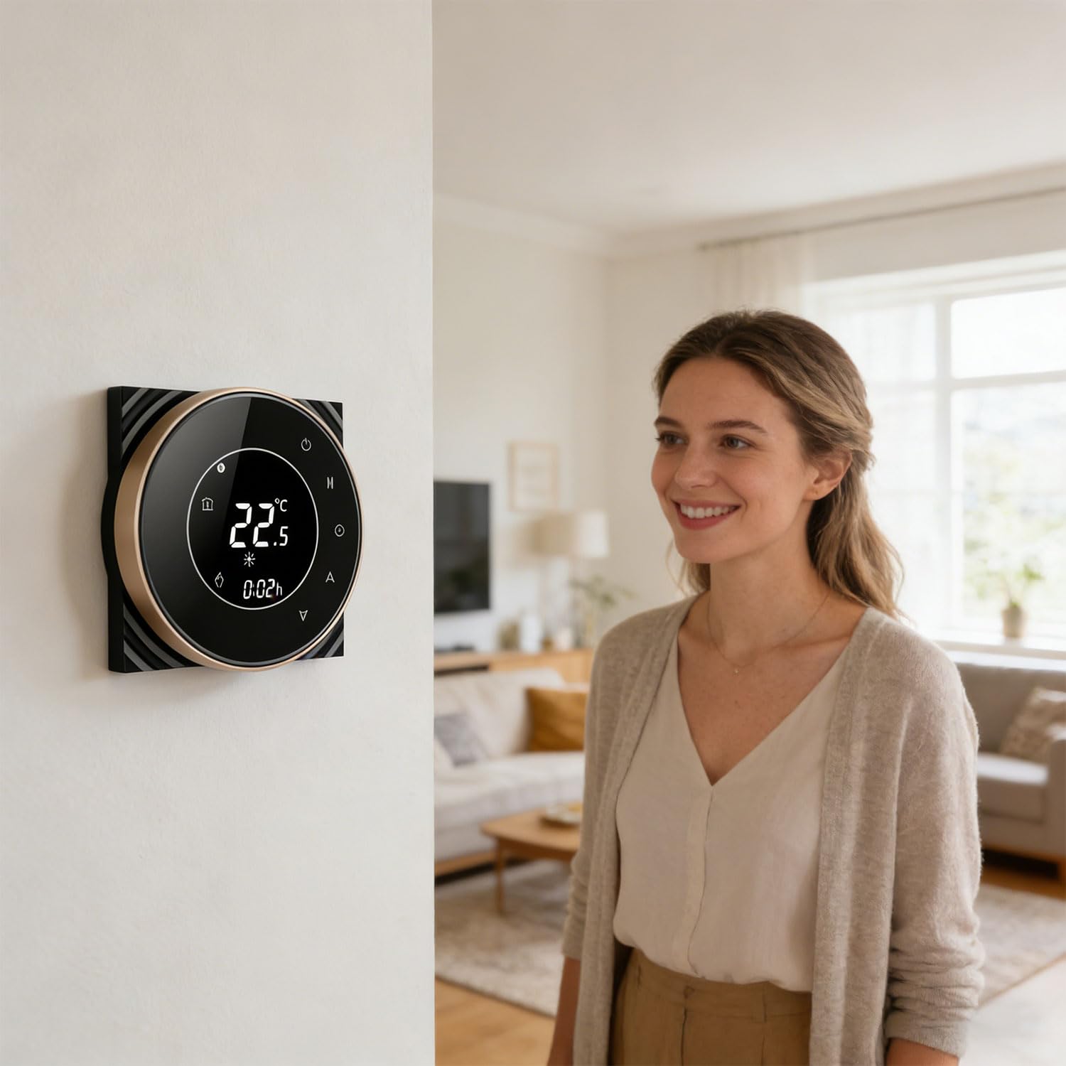 Regulador compatible para varios dispositivos de calefacción, incluyendo hornos de pared, ofrece una instalación sencilla y características de seguridad LCD
