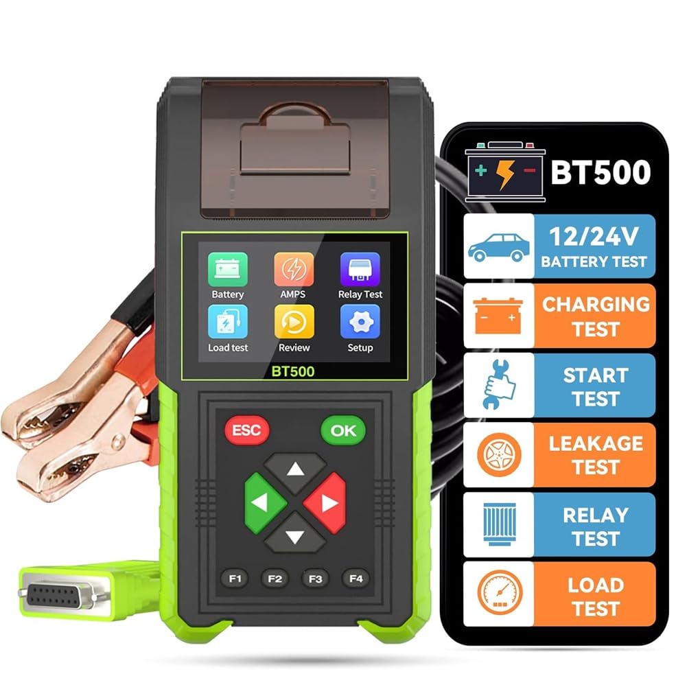 Tester di Batteria Automobilistica con Stampante, Tester di Carico per Batterie da 12V 24V, Tester di capacità della Batteria, Test di Perdite del Relè.